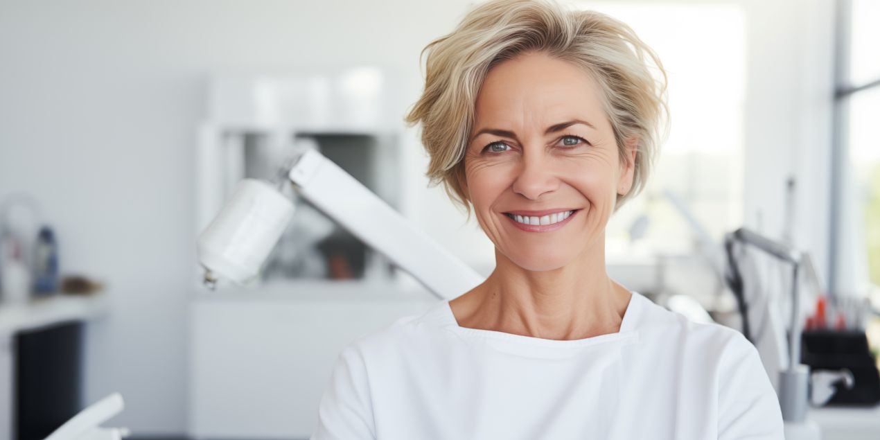 Portrait einer erfahrenen Dermatologin oder Kosmetikerin in einer Fachpraxis – Aesthetico Produkte in medizinischer Hautpflege empfohlen