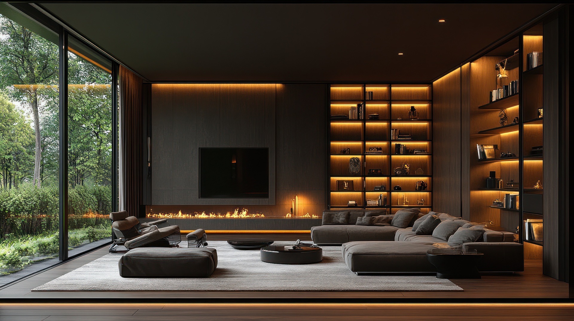 Designwohnzimmer mit Kaminwand | Bettbank