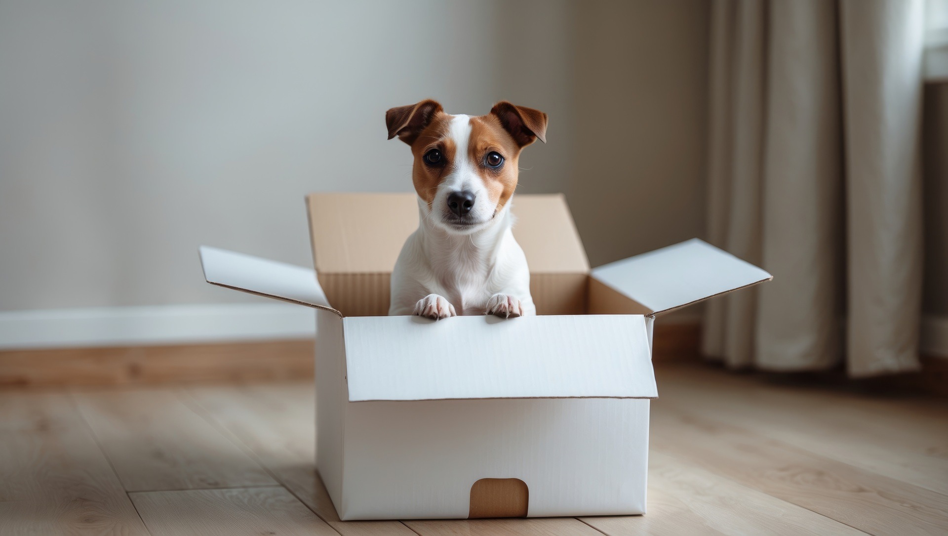Welpe sitzt in offener Box im neuen Zuhause | Welpenfutter

