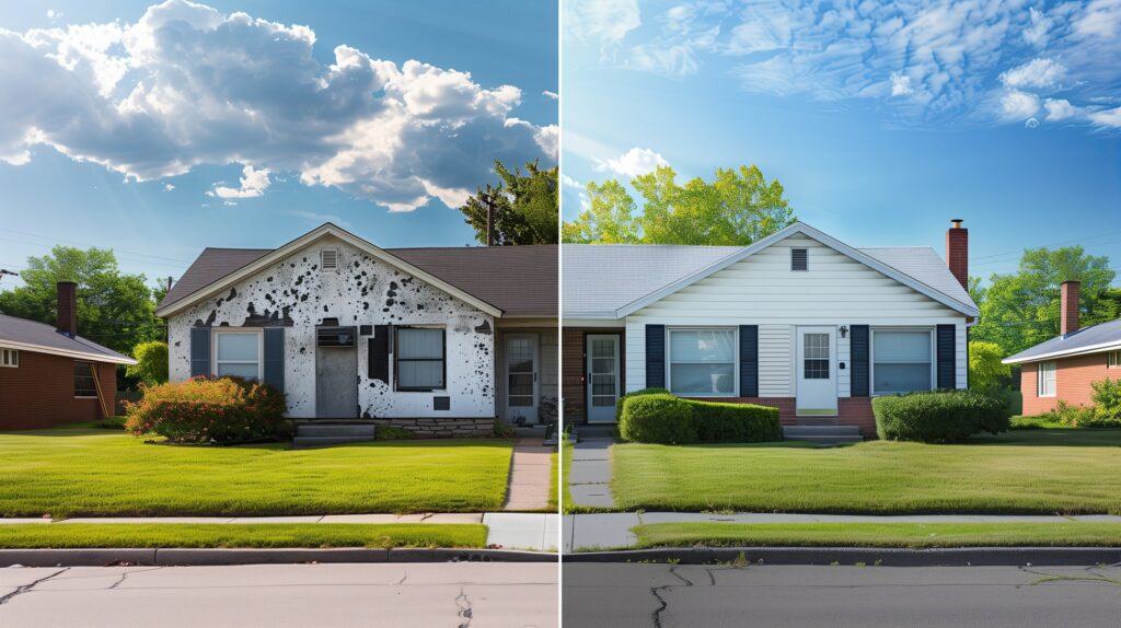 Hausfassade im Vorher-nachher-Vergleich | Immobilienmakler Neustadt in Holstein